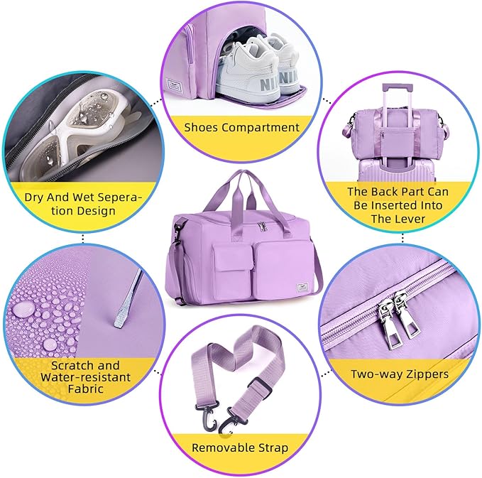 FIORETTO Women's Gym Duffle Bag with Shoes Compartment, 37L Capacity, Ideal for Travel, Gym, Sports, Duffel, Weekender-StrideForce Fitness