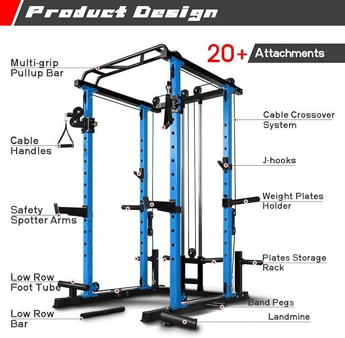RitFit Multi-Function Squat Rack Power Cage PPC03 with Cable Crossover System, 1000LBS Capacity Power Rack and Packages with Optional Weight Bench, Barbell Weight Set, for Garage Workout & Home Gym-StrideForce Fitness