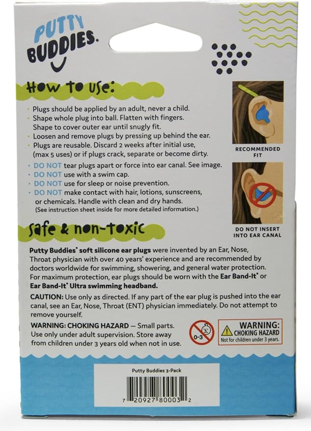 Earvolution Original Putty Buddies Ear Plugs for Swimming - Invented by an Ear Physician - Moldable, Premium Silicone Ear Plugs - One Size - Waterproof - Made in The USA - 3 Pair Pack-StrideForce Fitness