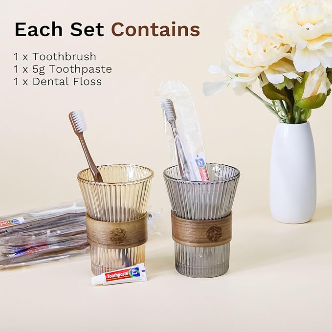 Disposable Toothbrushes with Toothpaste, Travel Toothbrush Kit, Individually Packaged, Brown, with Floss Picks, Suitable for Hotel, Home, Camping, Travel (20-Pack)