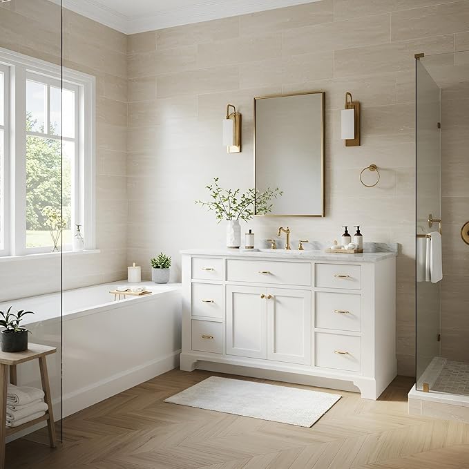 24x36 Inch Brass Bathroom Mirror for Wall, Aluminum Frame Rectangle Rectangular Vanity Mirror, Modern Large for Bedroom, Living Room, Horizontal or Vertical-StrideForce Fitness