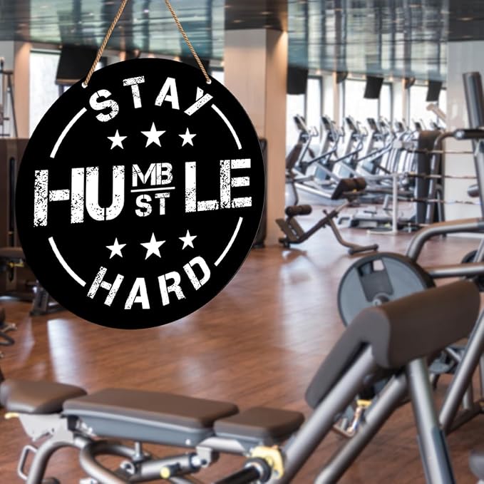 Gym Signs Wall Decor, Home Gym Motivational Wall Decor Gym Hanging Signs Decorations for Fitness Workout Room Gift for Woman Man Gym Enthusiast, Stay Humble Hustle Hard-StrideForce Fitness