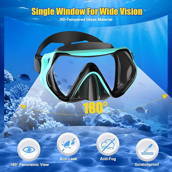 Snorkeling Gear, Dry Snorkel Set180° Panoramic Wide View,Anti-Fog Scuba Diving Mask, Professional Snorkeling Gear for Free Breathing, Swimming, Diving-StrideForce Fitness