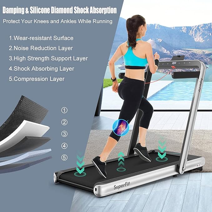 GYMAX Walking Pad, 4.75HP Under Desk Treadmill with LED Touch Screen, App Control, Built-in Speaker & Handle, 2 in 1 Folding Compact Portable Treadmill for Home Small Space-StrideForce Fitness