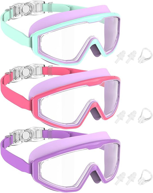NSSIW Swim Goggles Swimming Kids-Goggles: Anti Fog No Leak with Nose Clip Earplugs for Girls Boys Youth 6-14 3 Pack-StrideForce Fitness