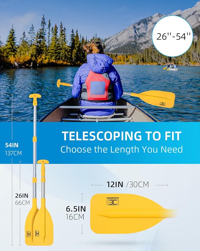 OCEANBROAD Telescoping Emergency Paddle 21''-42''（Assembling Required）/26''-54'' Aluminium Shaft for Kayaking Boating Canoeing River Tubing-StrideForce Fitness