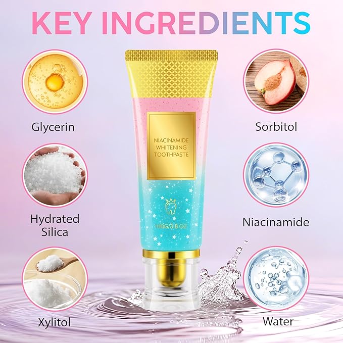 Niacinamide Whitening Toothpaste - Gum Care Strengthen, Tooth Enamel, Prevent Cavities, Fresh Breath, Gentle & Non-lrritating, Fluoride-Free