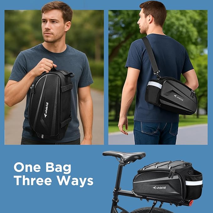 whale fall 10L Bike Rack Bag – Hard-Shell Waterproof Rear Trunk Pannier with Rain Cover, 4-Side Reflective Panels, Bike Accessories for Commuter, Road, Mountain, E-Bike-StrideForce Fitness