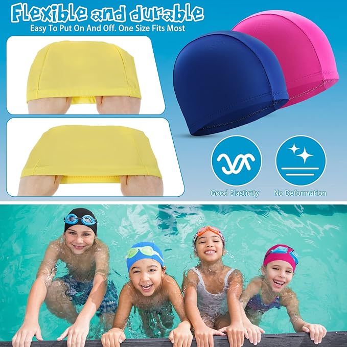 Bonuci 24 Pieces Cloth Elastic Swim Cap Bulk Comfortable Fabric Swimming Hat Elasticity Swimming Pool Cap Lightweight Bathing Caps for Women Men Kids Unisex, Not Waterproof-StrideForce Fitness
