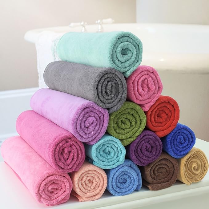 JML Microfiber Towels, Beach Towel Sets (6 Pack, 27" x 55") - Extra Absorbent, Fast Drying, Multipurpose for Bath, Swimming, Fitness, Sports, Yoga, Grey/Pink/Purple-StrideForce Fitness
