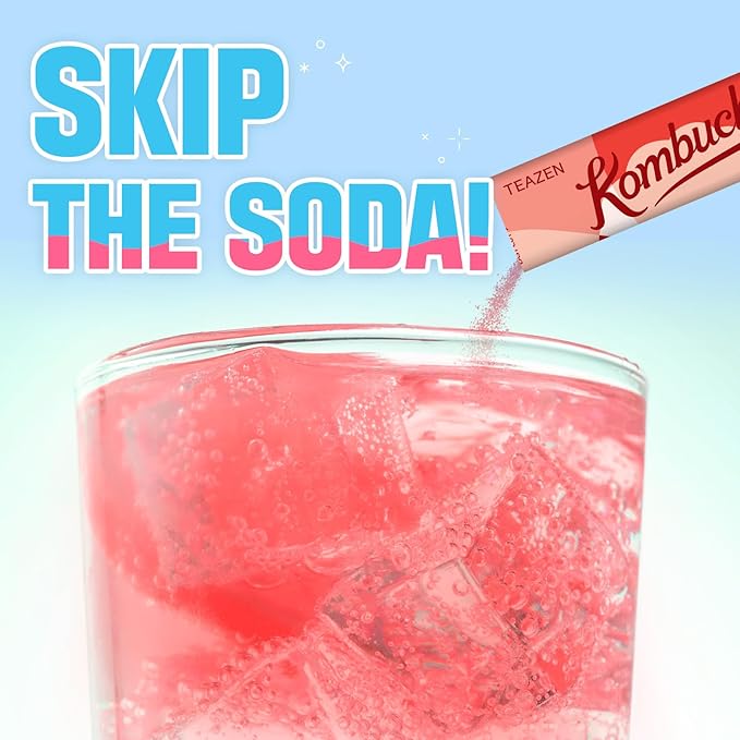 TEAZEN Raspberry Kombucha Tea, Hydration Drink Mix, Sugar Free, Live Probiotics & Prebiotics, 10 Sticks, 1.76oz-StrideForce Fitness