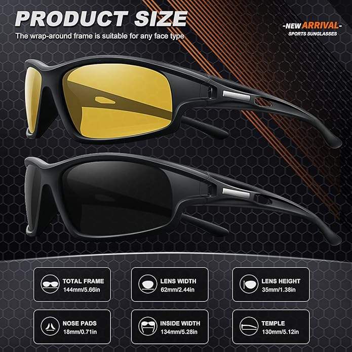 Polarized Sports Sunglasses for Men 100% UV Protection Wrap Around Unbreakable Sun Glasses for Fishing Driving-StrideForce Fitness