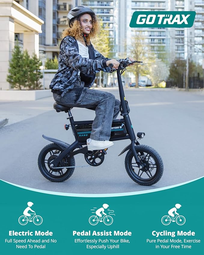 Gotrax Nano 14" Electric Bike, Max Range 25Miles(Pedal-Assist)&Max Speed 15.5Mph, 350W Folding E-Bike with Removable Battery, Adjustable Seat & Dual Mudguards, Commuter Electric Bicycle for Ages 13+-StrideForce Fitness