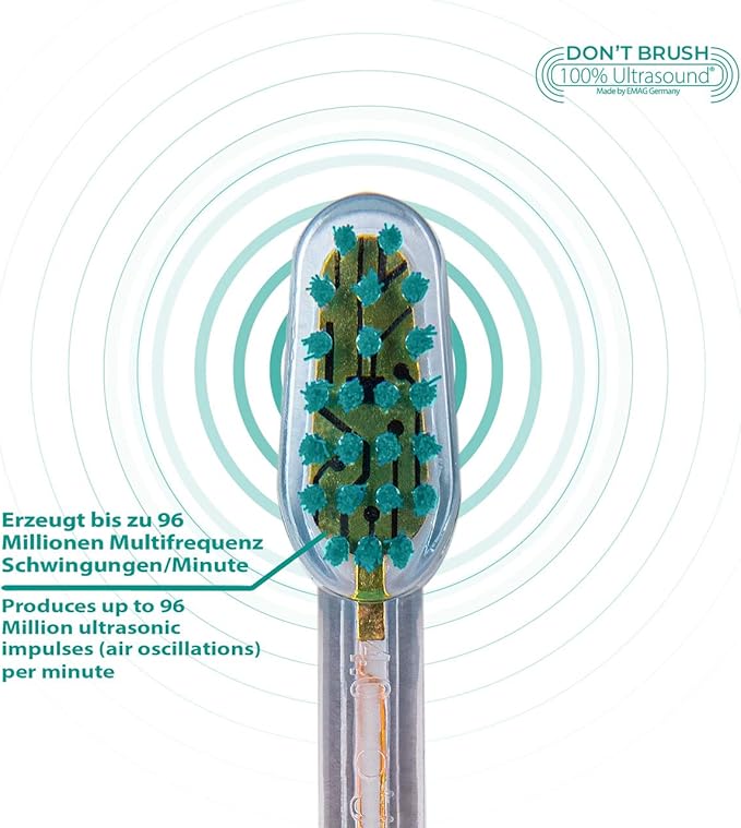 Emmi-dent Metallic Electric ultrasonic Toothbrush - for Sensitive Teeth and Gums. Gently deep-Cleans with Patented 100% Ultrasound Wave Technology - Without Abrasion and no Brushing Required
