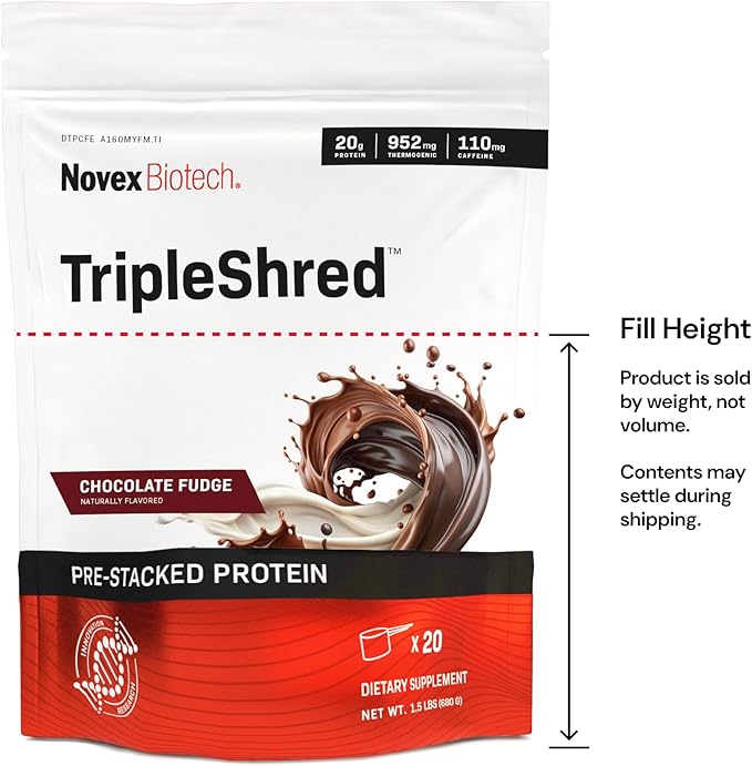 Novex Biotech TripleShred Protein - Pre-Stacked Protein - Increase Energy and Focus - Build Muscle - Chocolate Fudge, 20 svgs-StrideForce Fitness