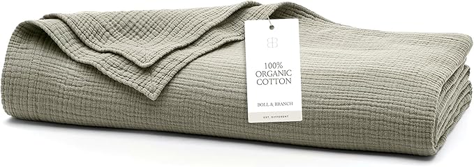 BOLL & BRANCH Dream Bed Blanket - Full/Queen, Sageleaf - Luxury 100% Organic Cotton - Soft, Lightweight and Breathable - Cloud-Like Touch-StrideForce Fitness