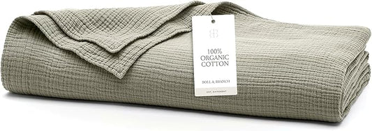BOLL & BRANCH Dream Bed Blanket - Full/Queen, Sageleaf - Luxury 100% Organic Cotton - Soft, Lightweight and Breathable - Cloud-Like Touch-StrideForce Fitness
