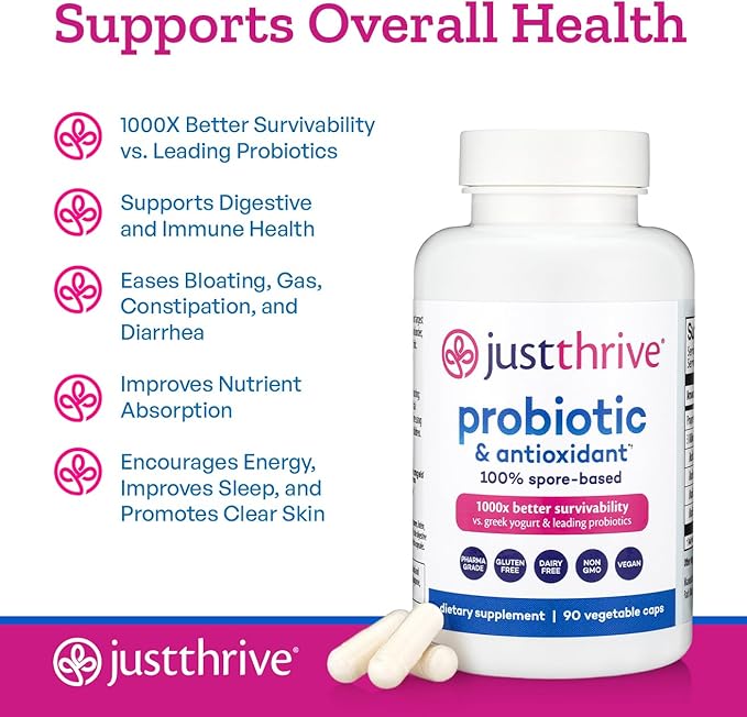 Just Thrive Probiotic & Antioxidant Supplement - 100% Spore-Based Digestive and Immune Support - Gluten Free, 90 Caps-StrideForce Fitness