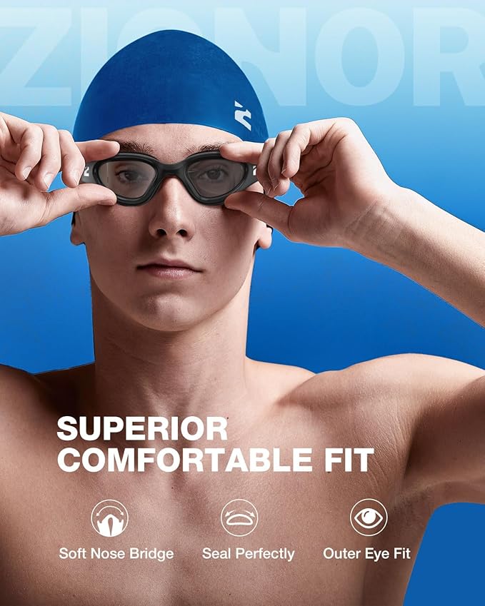 ZIONOR G1 Lite Swim Goggles with Swim Cap Comfortable Anti-fog Swimming Goggles Cap Set for Adult Men Women-StrideForce Fitness
