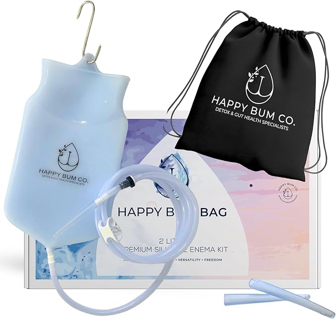 Happy Bum Bag Enema Kit | 6.5ft Silicone Hose, 2L Non-Toxic Silicone Enema Bag with 3 Replacement Tips | Reusable Coffee Enema Kit Suitable for Water & Coffee Enemas for Colon Cleanse for Women & Men-StrideForce Fitness