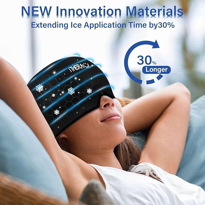 iTHERAU Migraine Ice Head Wrap-Headache Relief Hat, Migraine Relief Cap, Cold Therapy Headache Relief Cap Pink&Black Headache Ice Pack for Puffy Eyes, Tension, Sinus & Stress Relief-StrideForce Fitness