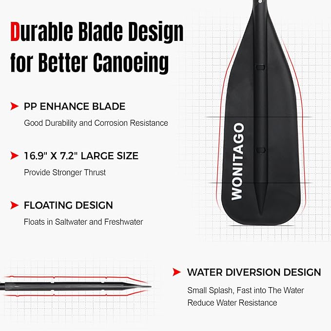 Canoe Paddle Aluminum Shaft with PP Blade, Floating Adjustable Paddle for Canoeing, Boating and Rafting, 122-152 cm/4-5 Ft-StrideForce Fitness