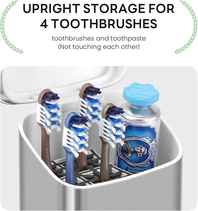 Toothbrush Holders with Cover - 5 Slots Tooth Brush Holder for Bathroom, Detachable Bathroom Counter Organizer with Drainage Kids Toothbrush and Toothpaste Holde, Silver