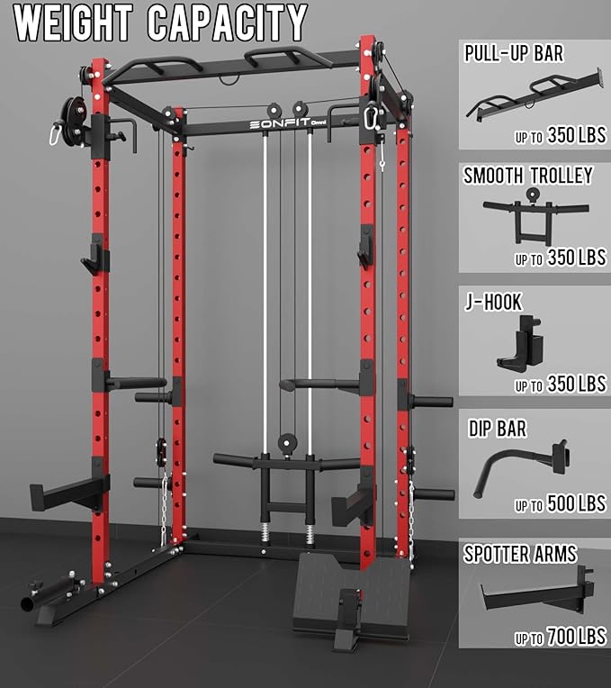 Eonfit E2 Power Cage，1500LB Squat Rack with Cable Crossover System.Multi-Function Power Rack for Home Gum.All-in-One Squat Rack with More Training Attachments-StrideForce Fitness