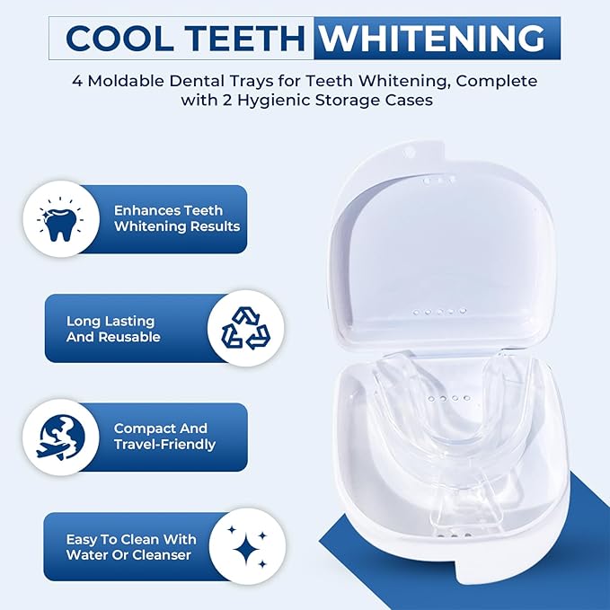 Teeth Whitening Trays Moldable 4 Dental Trays 2 Retainer Case Teeth Trays for Tooth Whitening Gel Compatible with Opalescence Teeth Whitening Gel