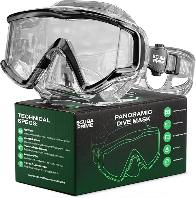 Pano 3 Scuba Diving Mask, Tempered Glass Snorkel Mask Three-Window Scuba Mask No-Leak Dive Mask Silicone Skirt Diving Mask for Snorkeling and Scuba Use-StrideForce Fitness