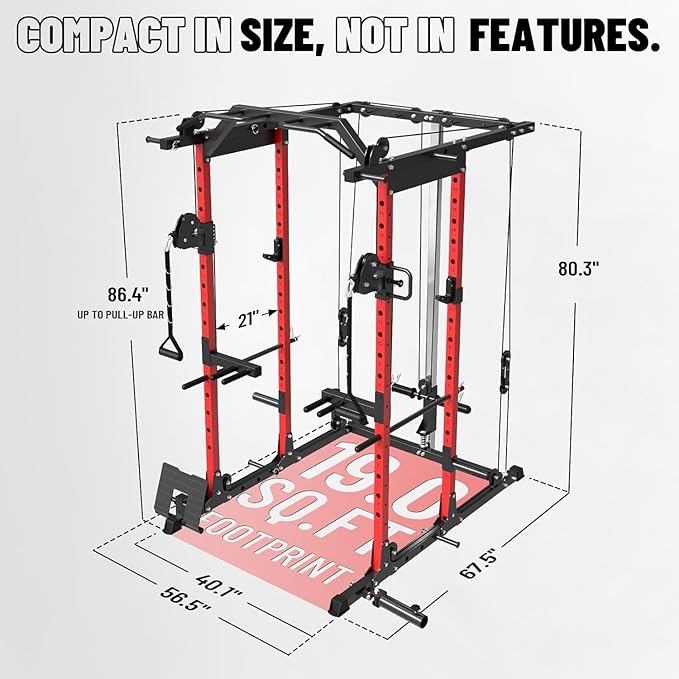 Mikolo Power Cage, Power Rack with Cable Crossover System, 1500LBS Squat Rack with LAT Pull Down System, Workout Cage with Pulley System for Fitness Home Gym-StrideForce Fitness