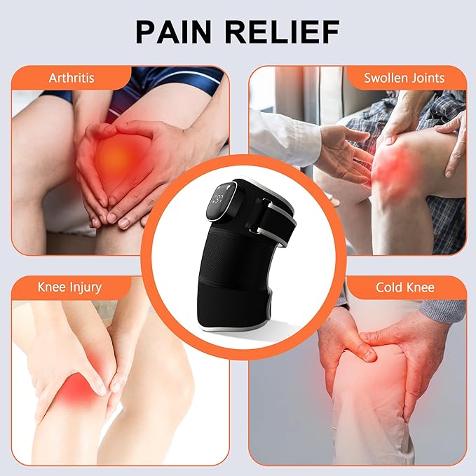 RAYOCON Red Light Therapy for Knee:Knee Massager with 6 Heat and 5 Vibration Infrared Red Light Therapy for Body Pain Relief Cordless Rechargeable Infrared Light Therapy Heated Knee Brace-StrideForce Fitness