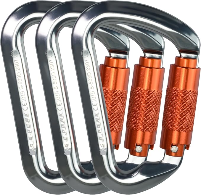 SEPEAK UIAA 30kN Climbing Carabiner Clips, Professional Heavy Duty Twist Locking Carabiners for Climbing,Mountaineering, Rappelling, Camping, Hiking, Swings, Large D Ring Hooks-StrideForce Fitness