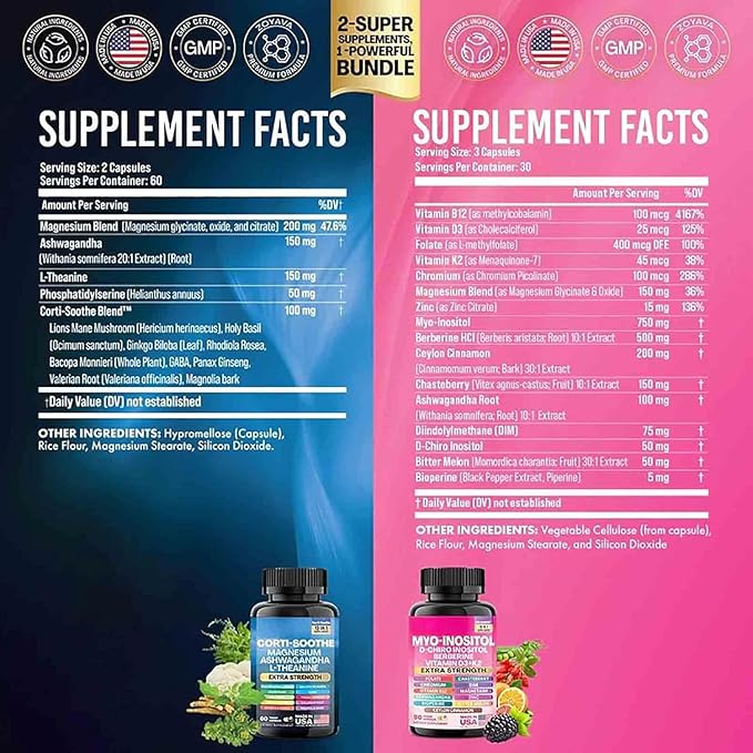 ALongDeng Soothe-Smooth Bundle,Soothe & Smooth Bundle Multivitamin Combo, Cortisol Support Myo-Inositol Multivitamin Combo with Magnesium Glycinate, Ashwagandha, L-Theanine & Herbal Blend - D-StrideForce Fitness