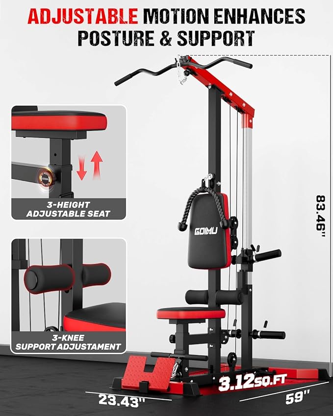 LS01 LAT Pulldown Machine, LAT Row Cable Machine with AB Crunch, LAT Tower with Cable Row Attachments, 3 in 1 Pulley Stations for Home Gym-StrideForce Fitness