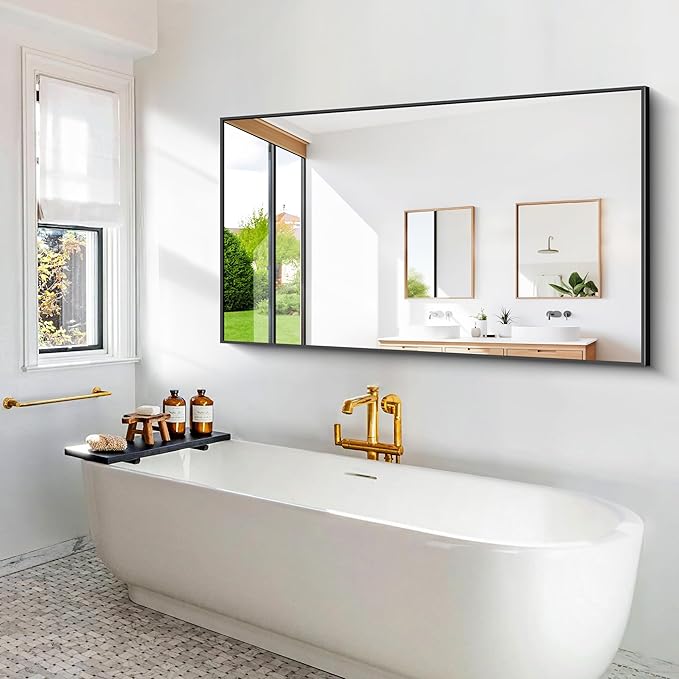 Bathroom Mirror,60x36 inch Large Wall Mirror for Bathroom Wall Mounted Black Rectangle Mirrors,Black Bathroom Mirror for Living Room,Farmhouse,Bedroom Entryway,Horizontal/Vertical-StrideForce Fitness