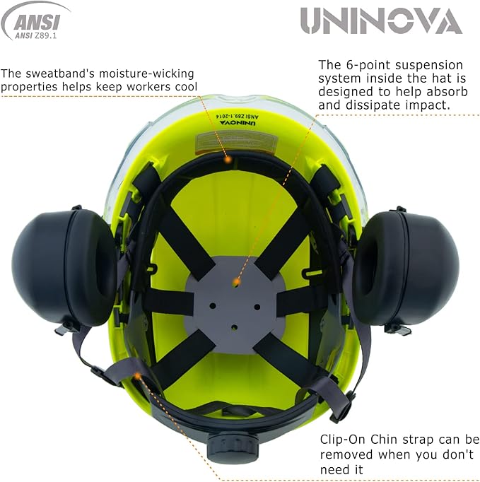 UNINOVA Arborist Helmet Forestry Helmet Chainsaw Helmet with Visor and Earmuffs,OSHA Safety Hard Hat Helmet for Logging Trimming Mowing Climbing Tree Service Garden Work-StrideForce Fitness