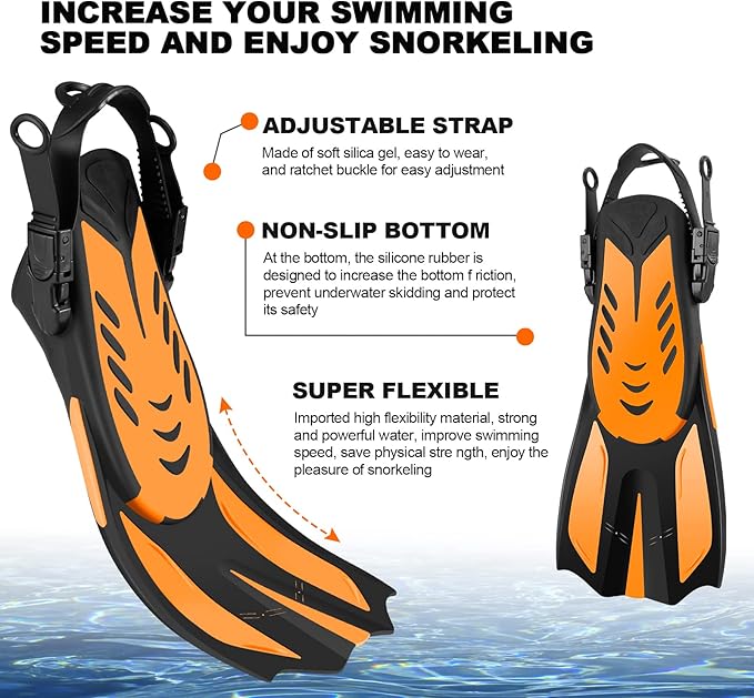 Odoland Kids Snorkeling Packages Snorkel Set, Dry Top Snorkel Mask with Adjustable Swim Fins for Boys and Girls Age 7-14-StrideForce Fitness