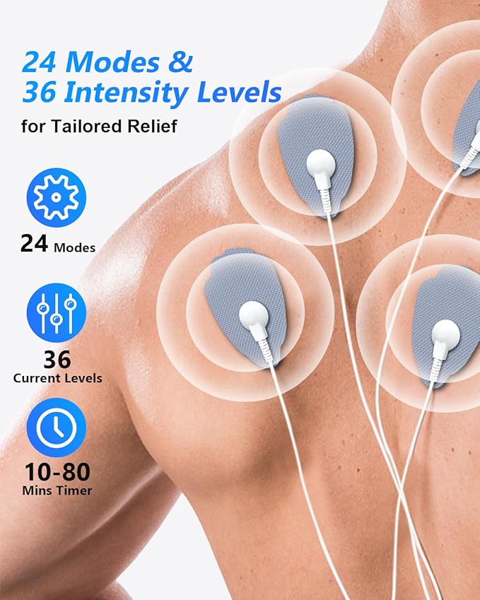 TENS Unit Muscle Stimulator for Pain Relief Therapy–Dual Channel 24 Modes TENS Machine&EMS Muscle Stimulator,Upgraded Large Screen Portable Muscle Stimulator for Back,Shoulder,& Neck Pain with 10 Pads-StrideForce Fitness