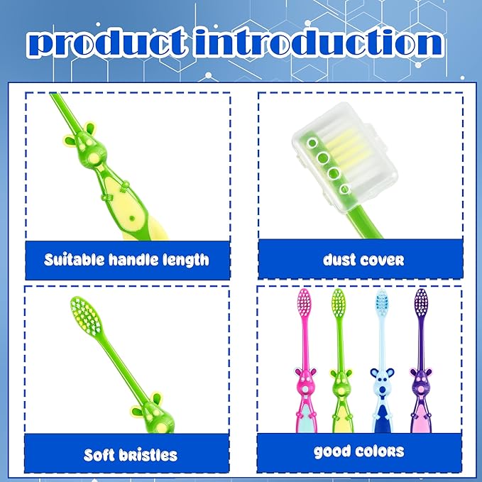 120 Pcs Kids Toothbrushes Bulk Cute Little Kangaroo Toothbrush with Cover Suction Cup Individually Wrapped Kangaroo Animal Toothbrush for Children Home School Camp Daycare Travel