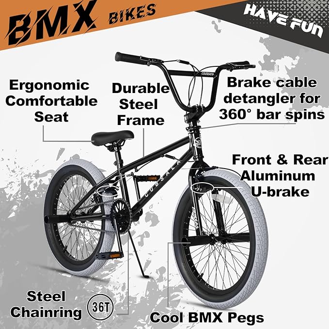 Freestyle BMX Bike, 18 20 Inch Kids Bicycle for 5-13 Years Old Kids and Beginner Level Rider, Multiple Colors-StrideForce Fitness