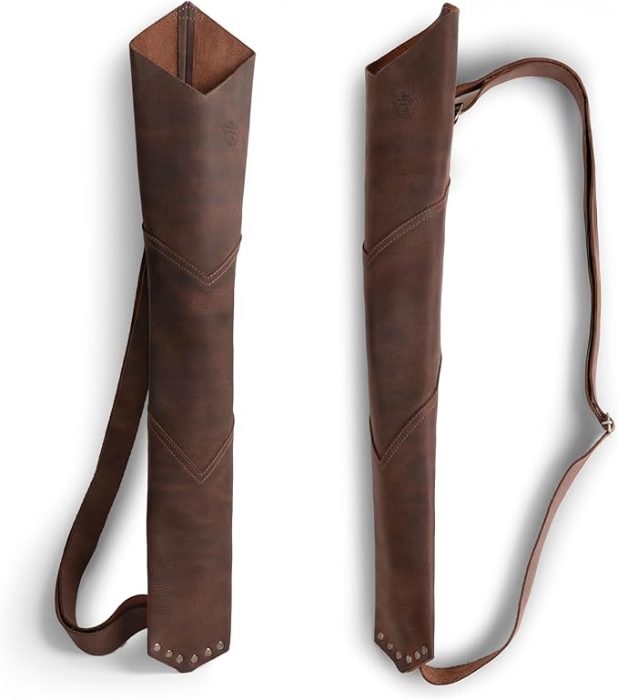 Back Arrow Archery Quiver, Vintage Holder for Shooting Practice, Training, Full Grain Leather, Handmade Archer Accessories, Bourbon Brown-StrideForce Fitness