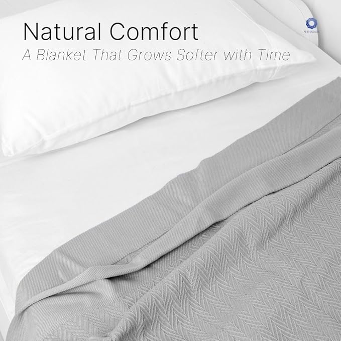 100% Cotton Herringbone Blankets, 66"X90" Twin, Throw Blanket for Bed, All Season Cotton Blanket, Cozy Blanket,Throws & Bed Blanket, Throw Blanket for Couch, Modern Home Decor -Scottish Grey-StrideForce Fitness