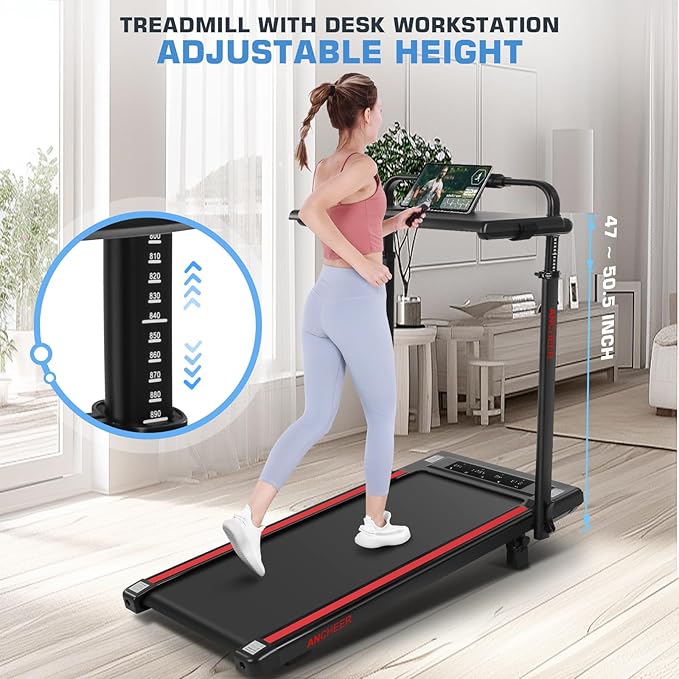 Walking Pad Treadmill with Desk Workstation,3.0 HP Foldable Treadmills with 12% Incline & Handle Bar,300lbs Capacity,2s Folding,Ultra-Quiet,Small/Compact Under Desk Treadmills for Home Ofiice-StrideForce Fitness