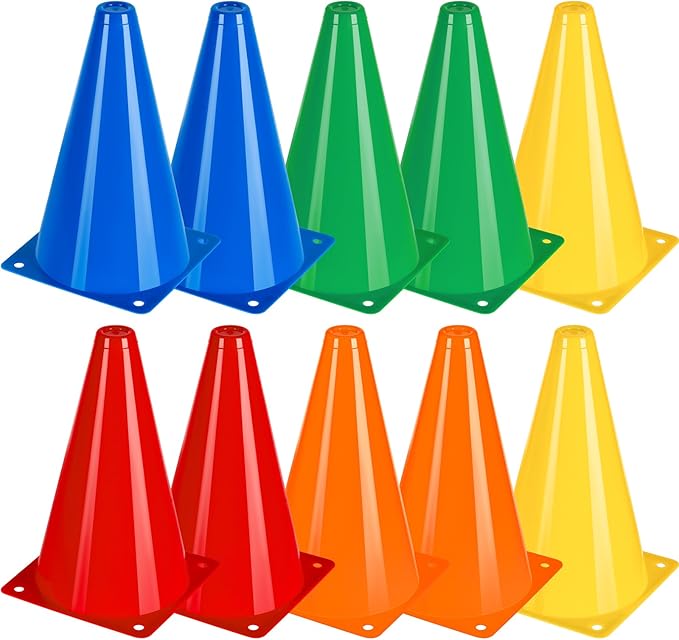 BiAnYC 7 Inch Plastic Sport Training Traffic Cones- Set of 10 Pcs/25 Pcs, 5 Colors(Orange/Yellow/Red/Blue/Green)-StrideForce Fitness