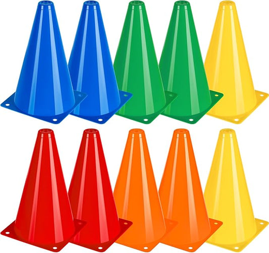 BiAnYC 7 Inch Plastic Sport Training Traffic Cones- Set of 10 Pcs/25 Pcs, 5 Colors(Orange/Yellow/Red/Blue/Green)-StrideForce Fitness