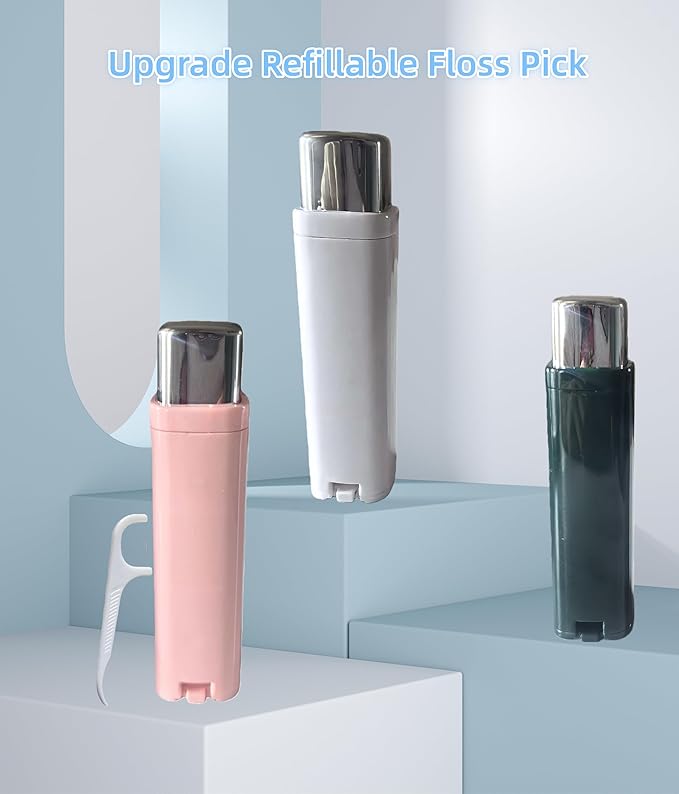 Portable Floss Dispenser, Upgrade Refillable Floss Pick Dispenser with 100 Picks, Automatic Dental Floss Pick Case, Refillable Floss Pick Box for Teeth Cleaning and Oral Care, Travel (Pink)