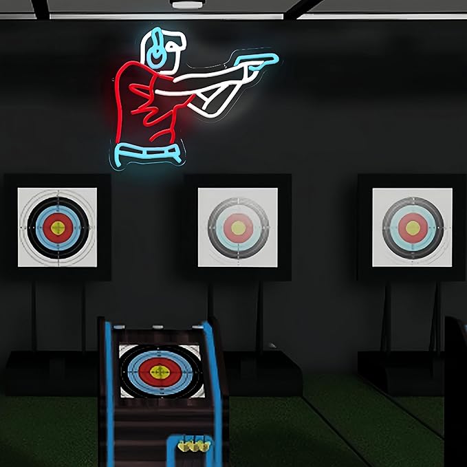 Man Shooting Neon Sign Gun Led Light Up Sign Game Player Gifts Dimmable Shooting Decor for Gun Club Decor Man Cave Game Room 15"×11.9"-StrideForce Fitness