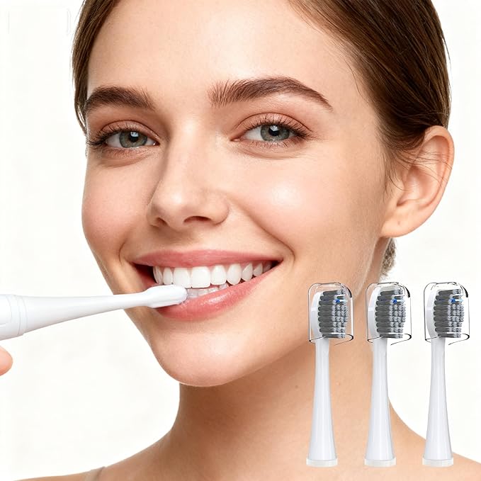 Replacement Brush Heads Compatible for 𝗪𝗮𝘁𝗲𝗿𝗽𝗶𝗸 𝐒𝐨𝐧𝐢𝐜-𝐅𝐮𝐬𝐢𝐨𝐧 2.0 Flossing Toothbrush (SF-01/ SF-02/ SF-03/ SF-04) with 3 Count Soft Bristles (White-Grey, Full Size)