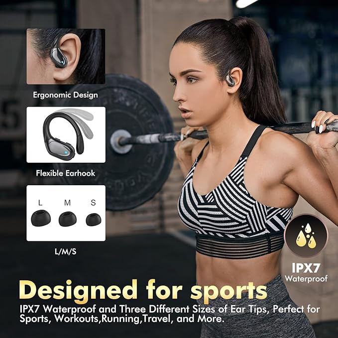 Wireless Earbuds, Sports Bluetooth Headphones, 80Hrs Playtime Ear Buds with LED Power Display, Noise Canceling Headset, IPX7 Waterproof Earphones for Workout/Running (Black)-StrideForce Fitness